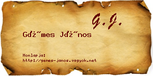 Gémes János névjegykártya